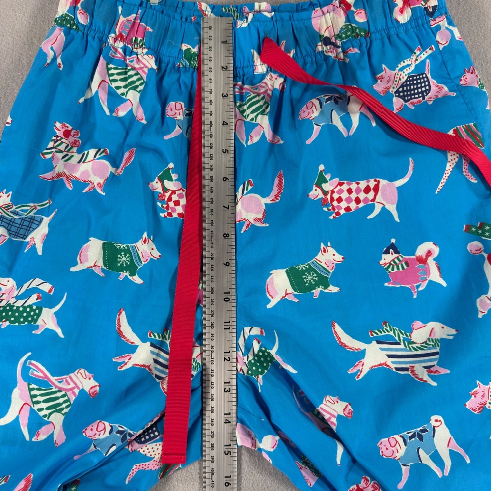 Mersea Blue Cotton Dog Print Pajama Pants XS Holiday Winter Dogs Lounge Wide Leg - Picture 12 of 12